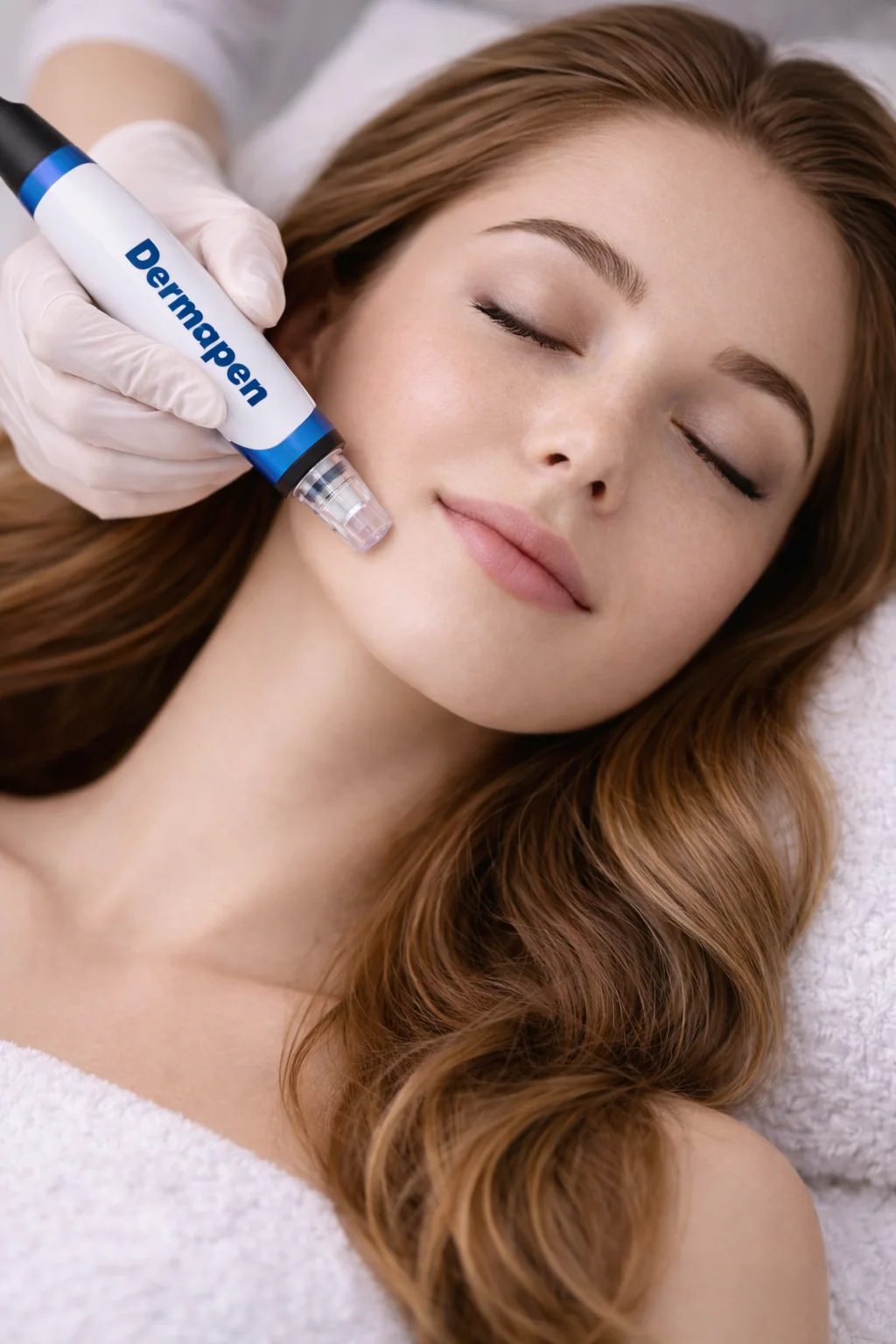 Microneedling med Dermapen. Opptil 90 nålestikk i sekundet, justert etter område.