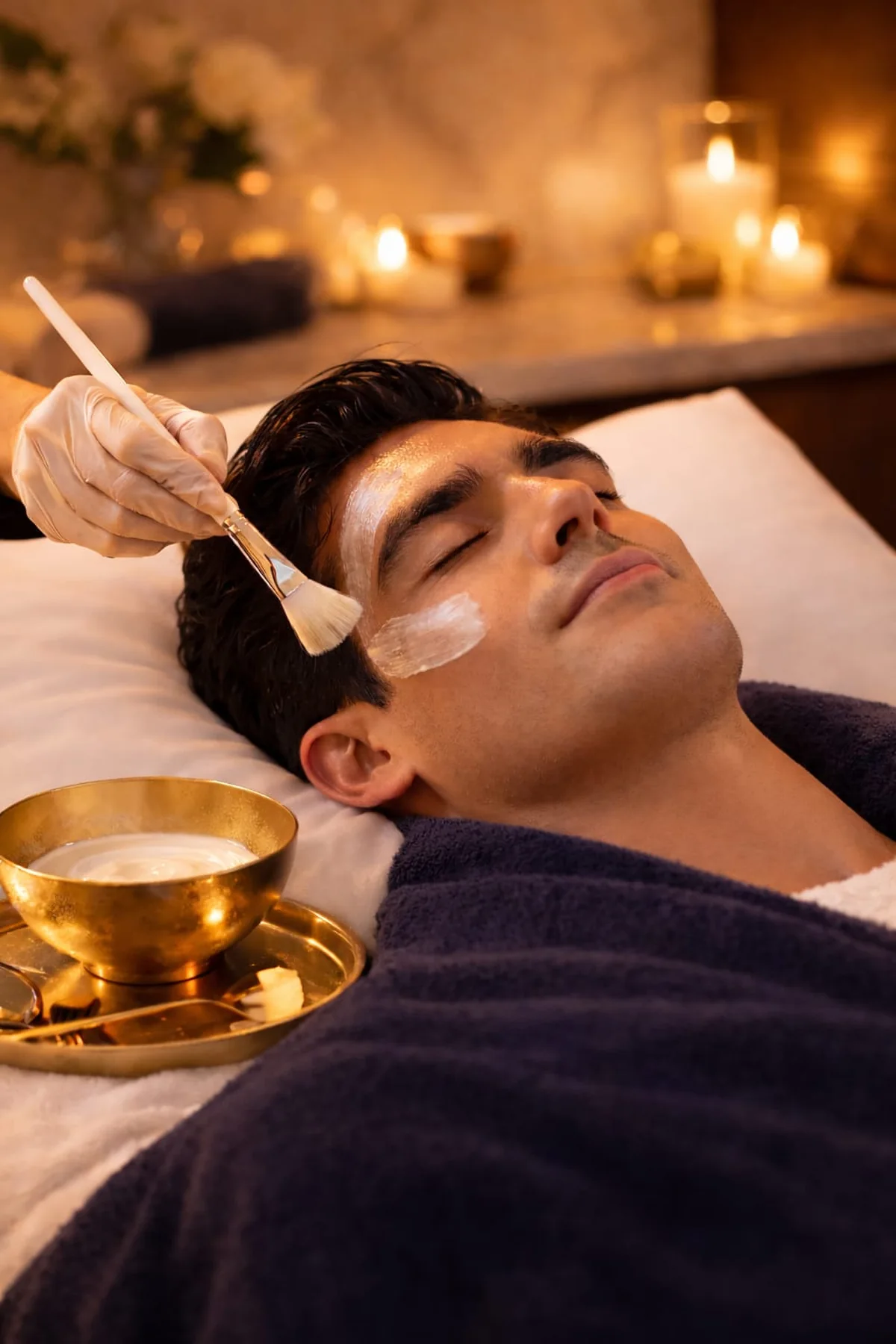 Ansiktsbehandling etter det koreanske lag-på-lag-prinsippet.